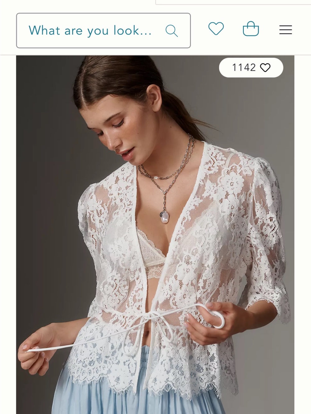 Anthropologie White Floral Lace Tie-Front Sheer Robe